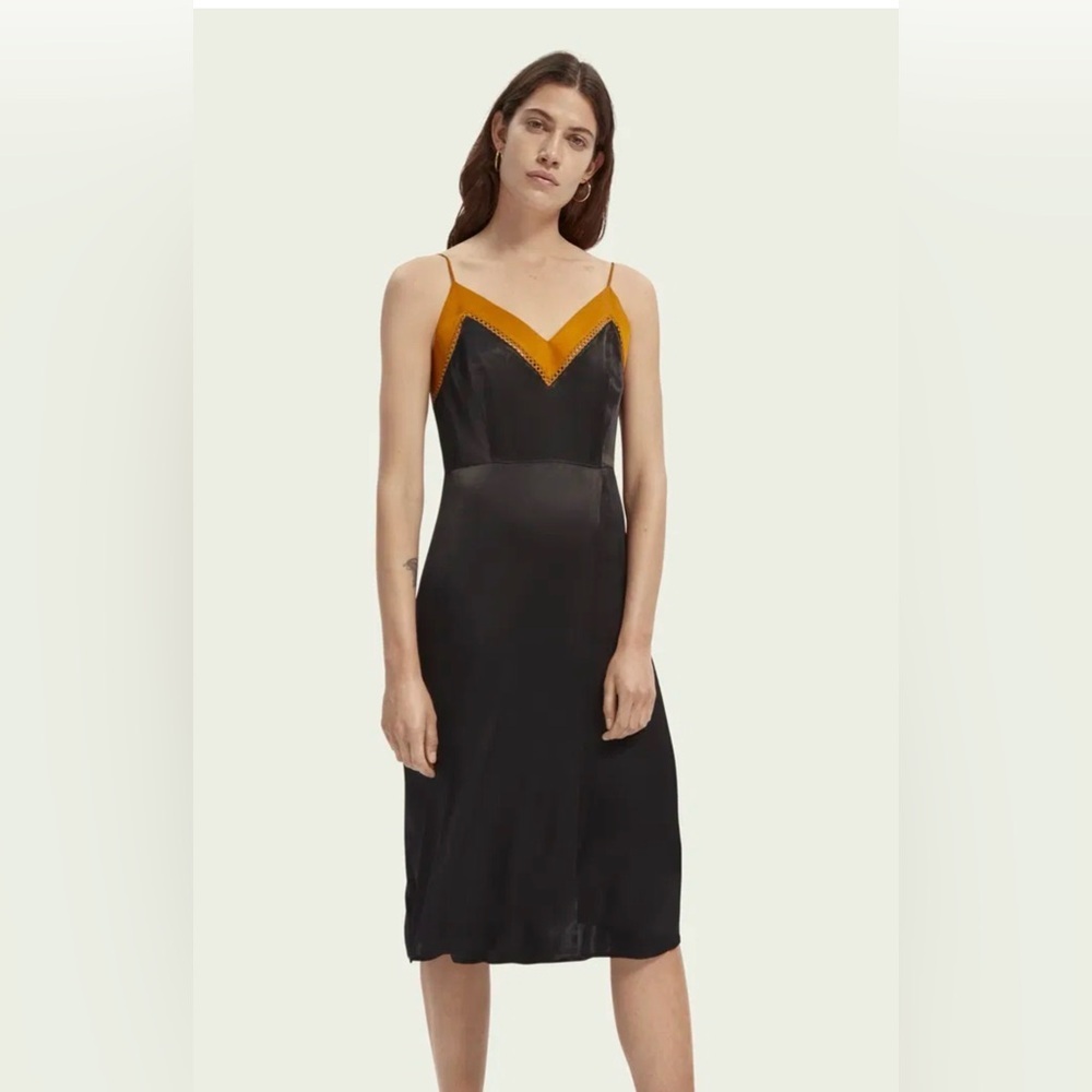 Scotch & Soda midi wrap slip dress gold detail size S